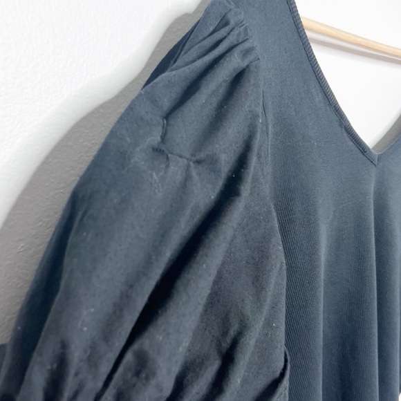 Anthropologie Maeve Black Puff Sleeve V Neck Tie Cuff Knit Top Womens Large - Picture 12 of 16